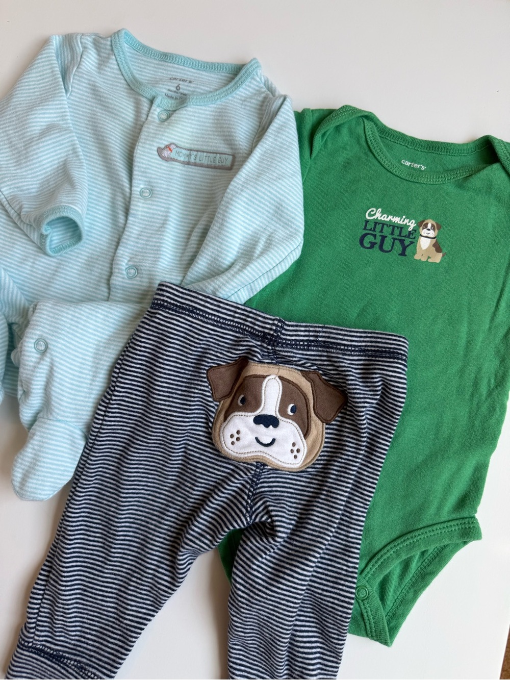 🐶 Puppy Outfit Set 6M Carter's Green Navy Baby Boy - Picture 2 of 11